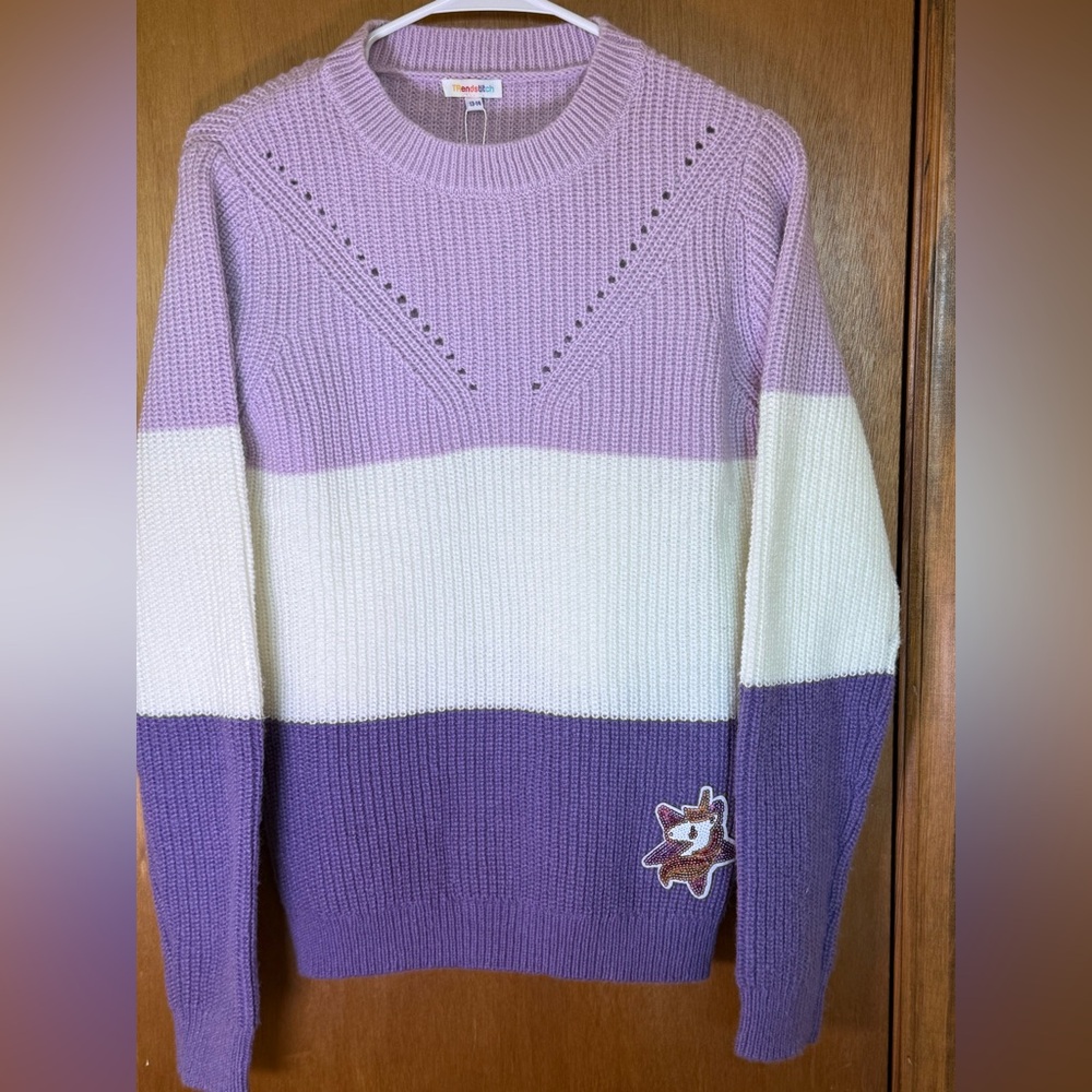 Girls' Color Block Sweaters Knit Long Sleeve Pullover Kids Crewneck Fall Winter - Picture 2 of 11